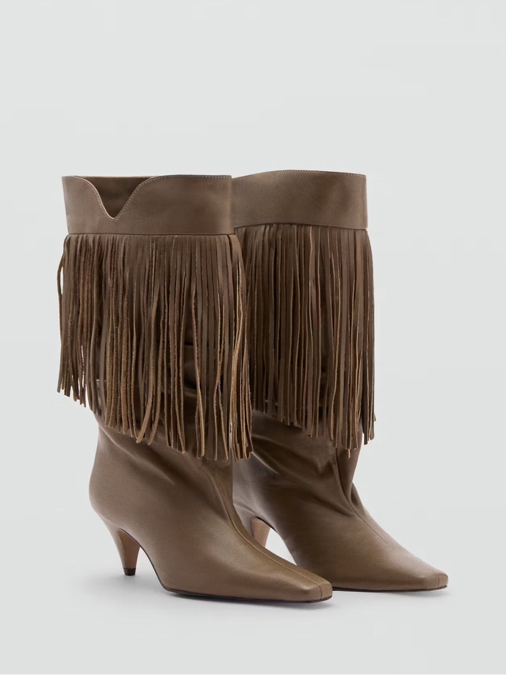 MANGO Leather Fringe Boots